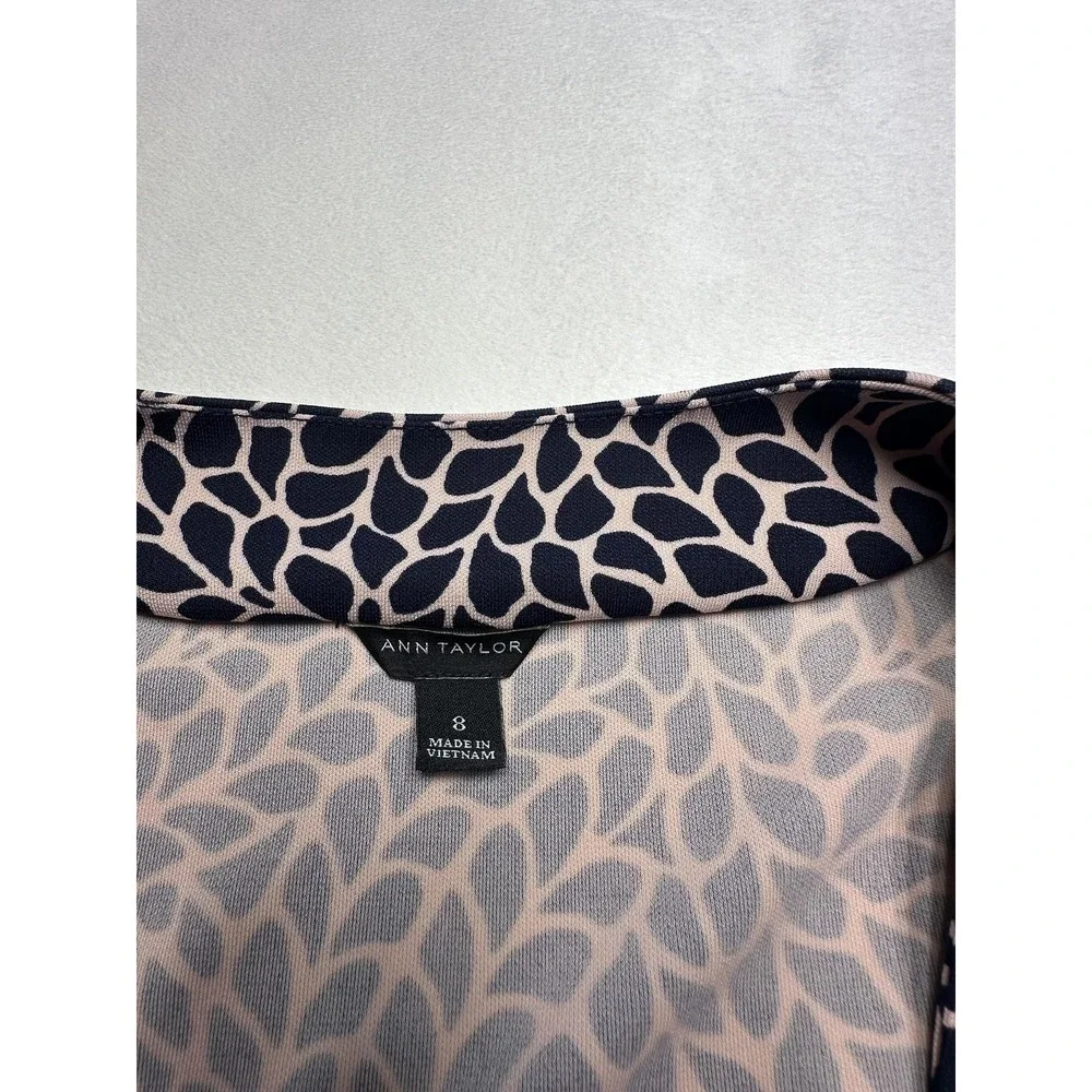 Ann Taylor Duster Womens 8 Blue Leaf Print Wrap Belted‎ 3/4 Sleeve Jersey